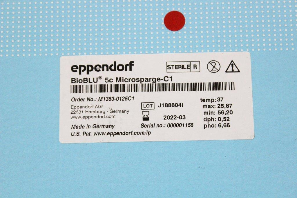 Eppendorf BioBLU Bioreactor 5c Microsparge-C1 M1363-0125C1 Stirred-Tank Bioreactor