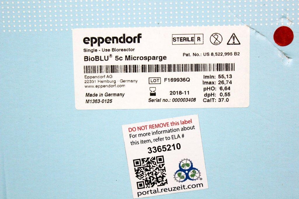 Eppendorf BioBLU 5c Microsparge Single-Use Bioreactor for Mammalian Cell Cultivation