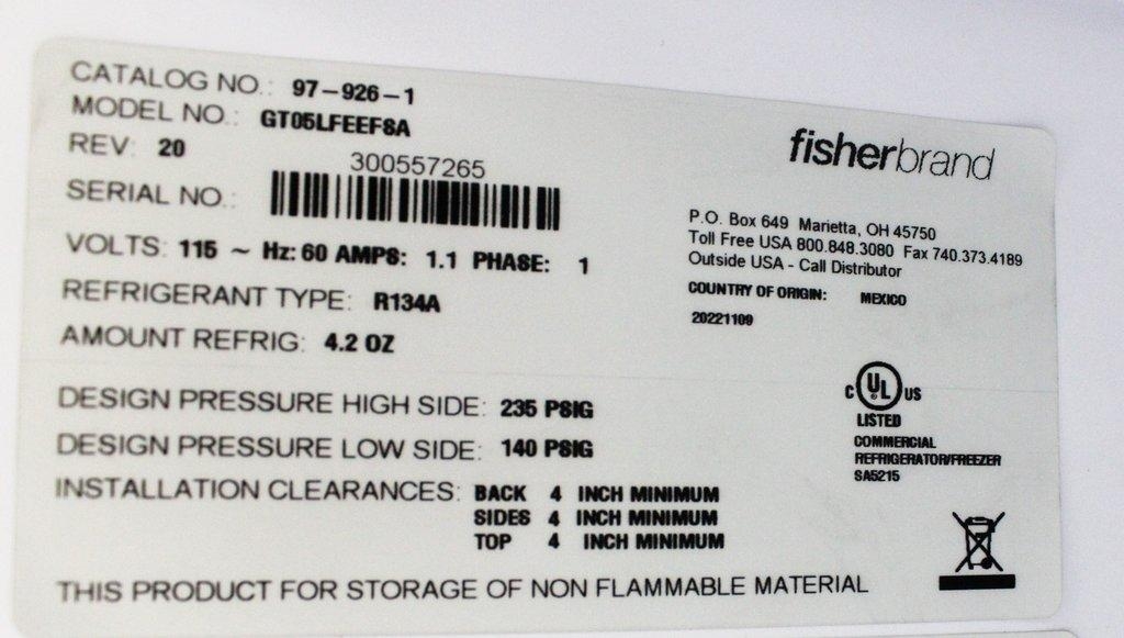 Fisher Isotemp Undercounter Freezer GT05LFEEFSA -22C Temp Control