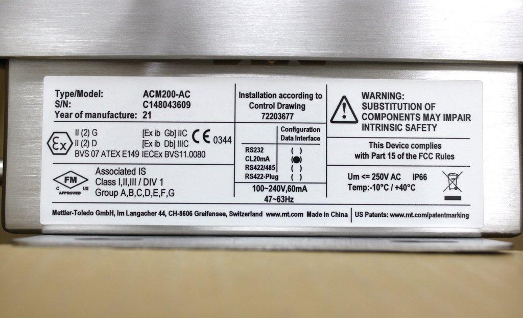 Mettler-Toledo Power supply ACM200 AC WITH CL20MA Turnkey 120V Refurbished