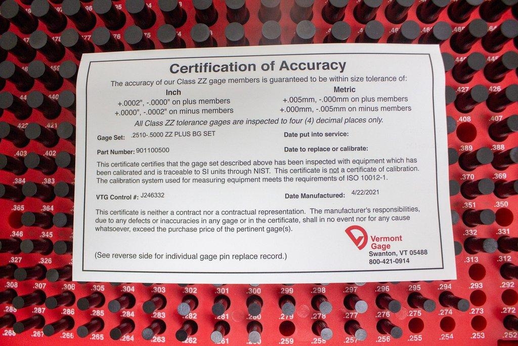 Vermont Gage 901100500 Pin Gage Set Measurement Plus Go Fair Condition