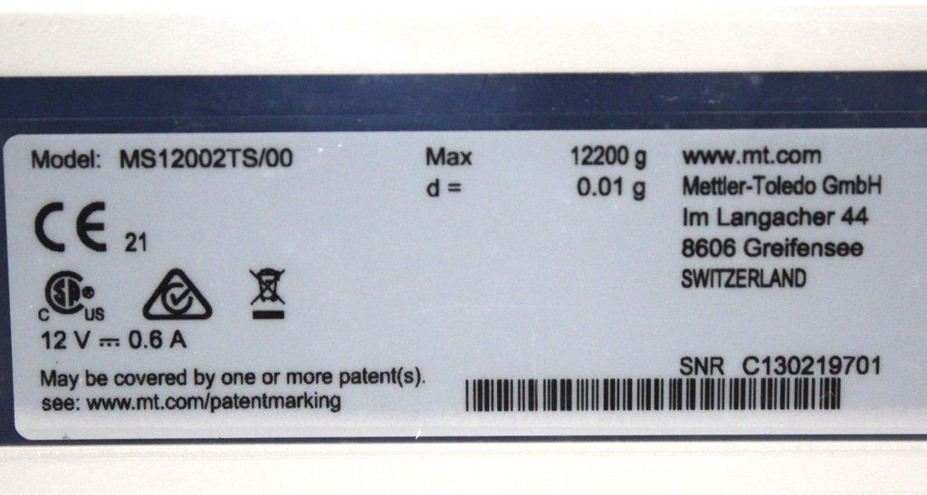 Mettler Toledo MS12002TS Precision Balance Scale 12002g Capacity 0.01g Resolution