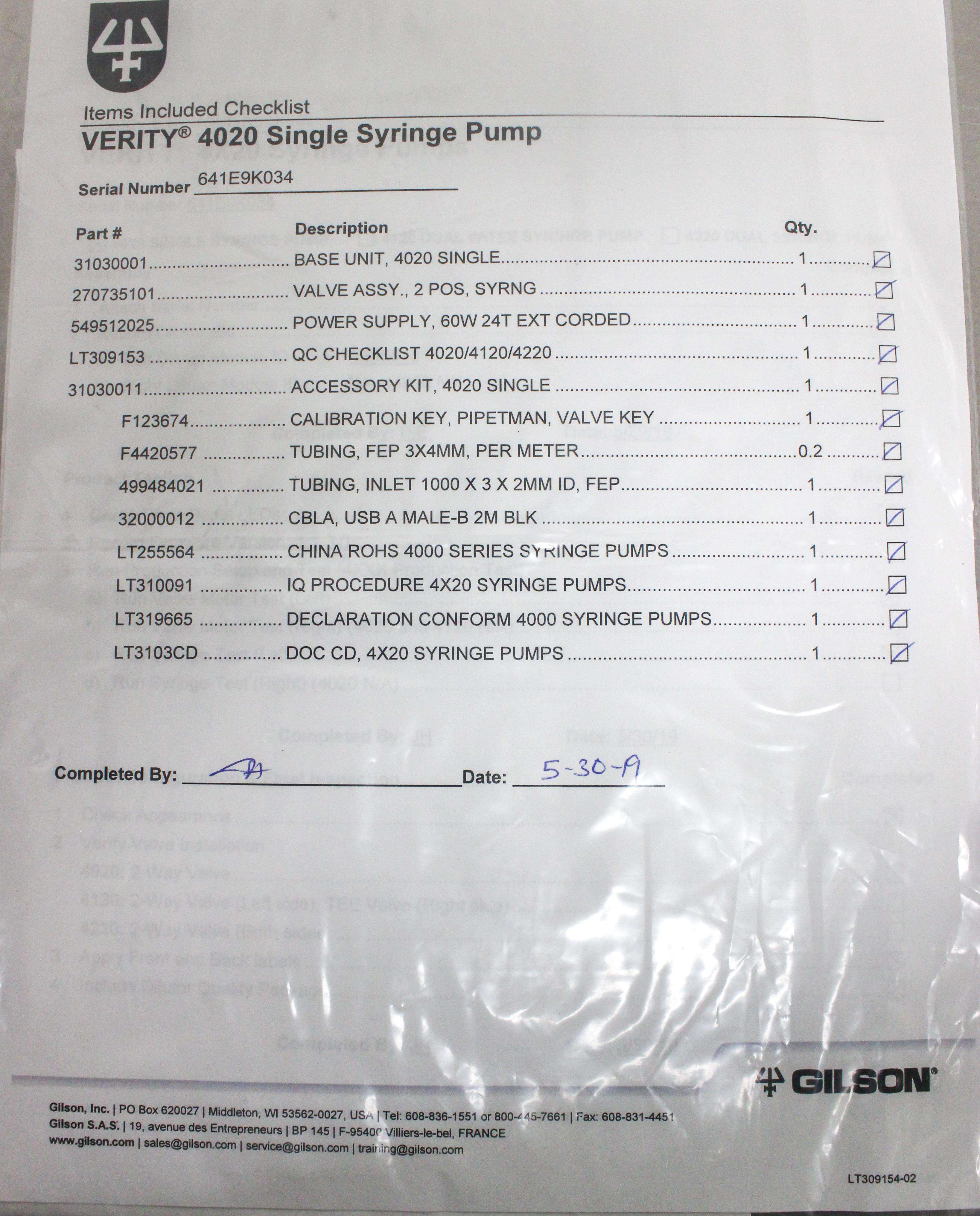 Gilson Verity 4020 Syringe Pump 4000 Series for HPLC Liquid Handling