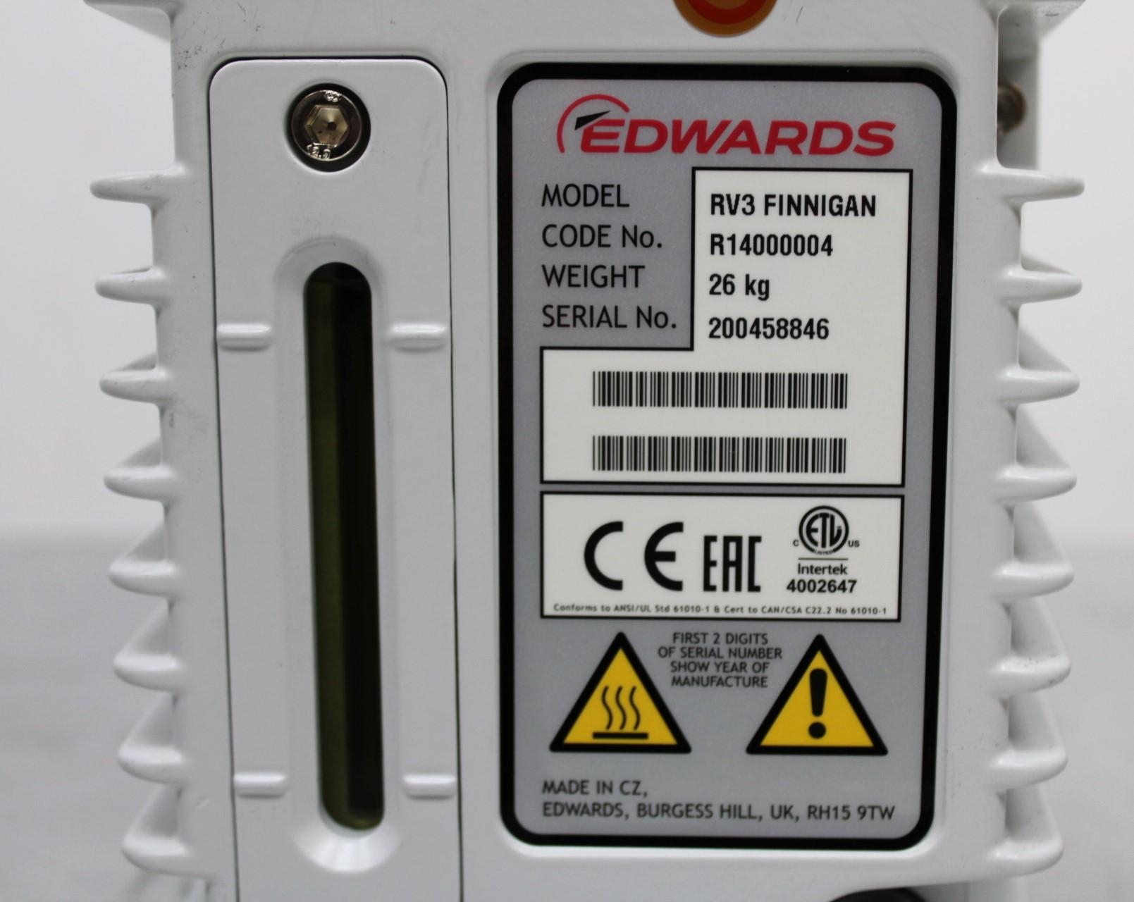 Edwards RV3 Finnigan Rotary Vane Vacuum Pump, Oil Sealed, 220-240V, 50/60Hz