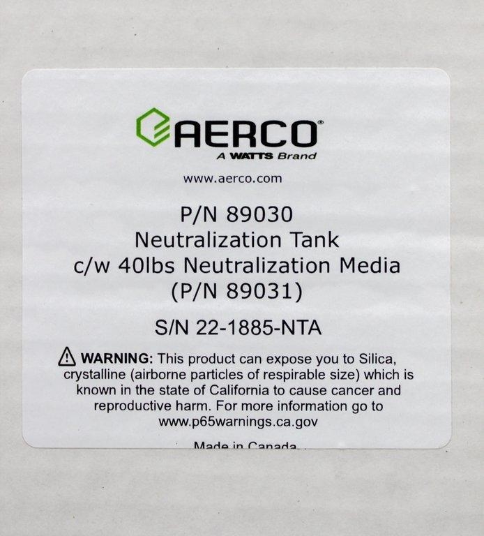 Aerco 89030 Neutralization Tank Lab Chemistry Equipment 18L Unused USA