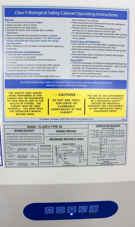 The Baker Company SG604 Biological Safety Cabinet 1.83m Class II Type A2
