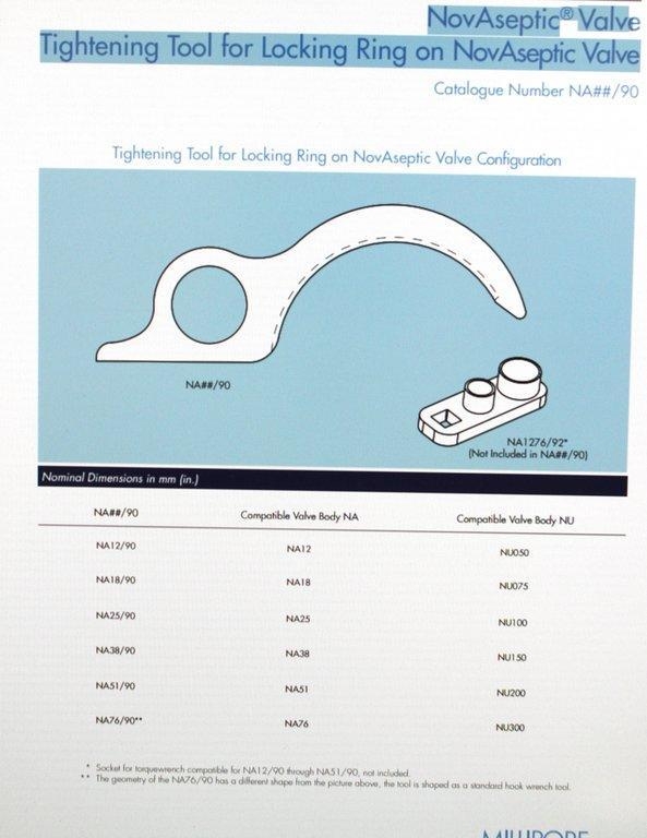 Millepore NovAseptic Valve Kit Tightening Tool NA76/90, New, For Locking Ring