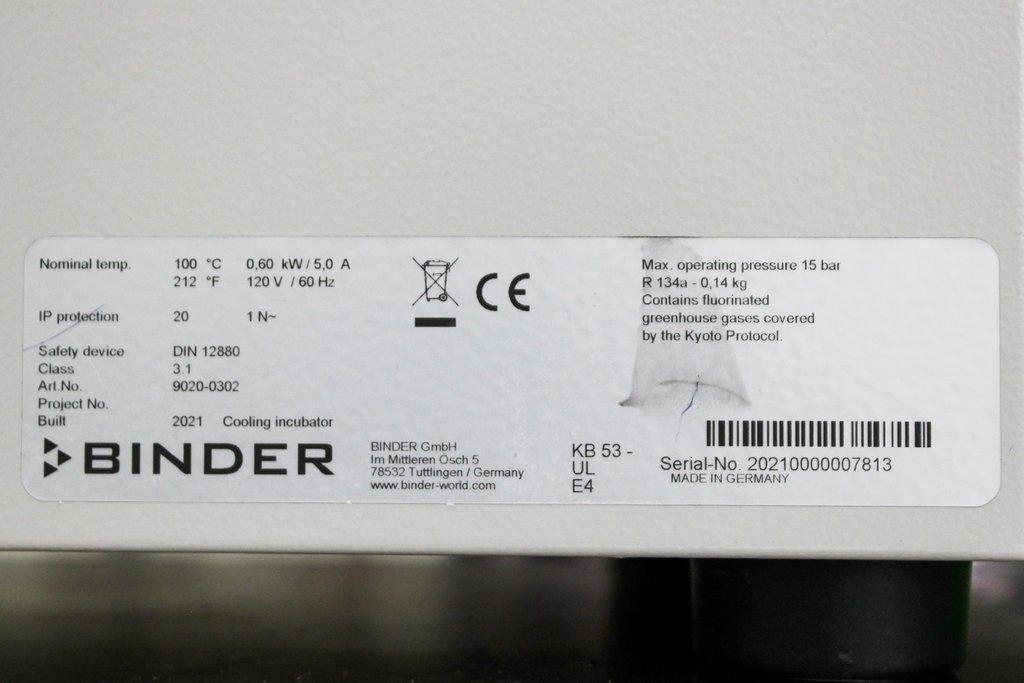 Binder KB 53-ULE4 Cooling Incubator Excellent Condition Mid-Size 2021
