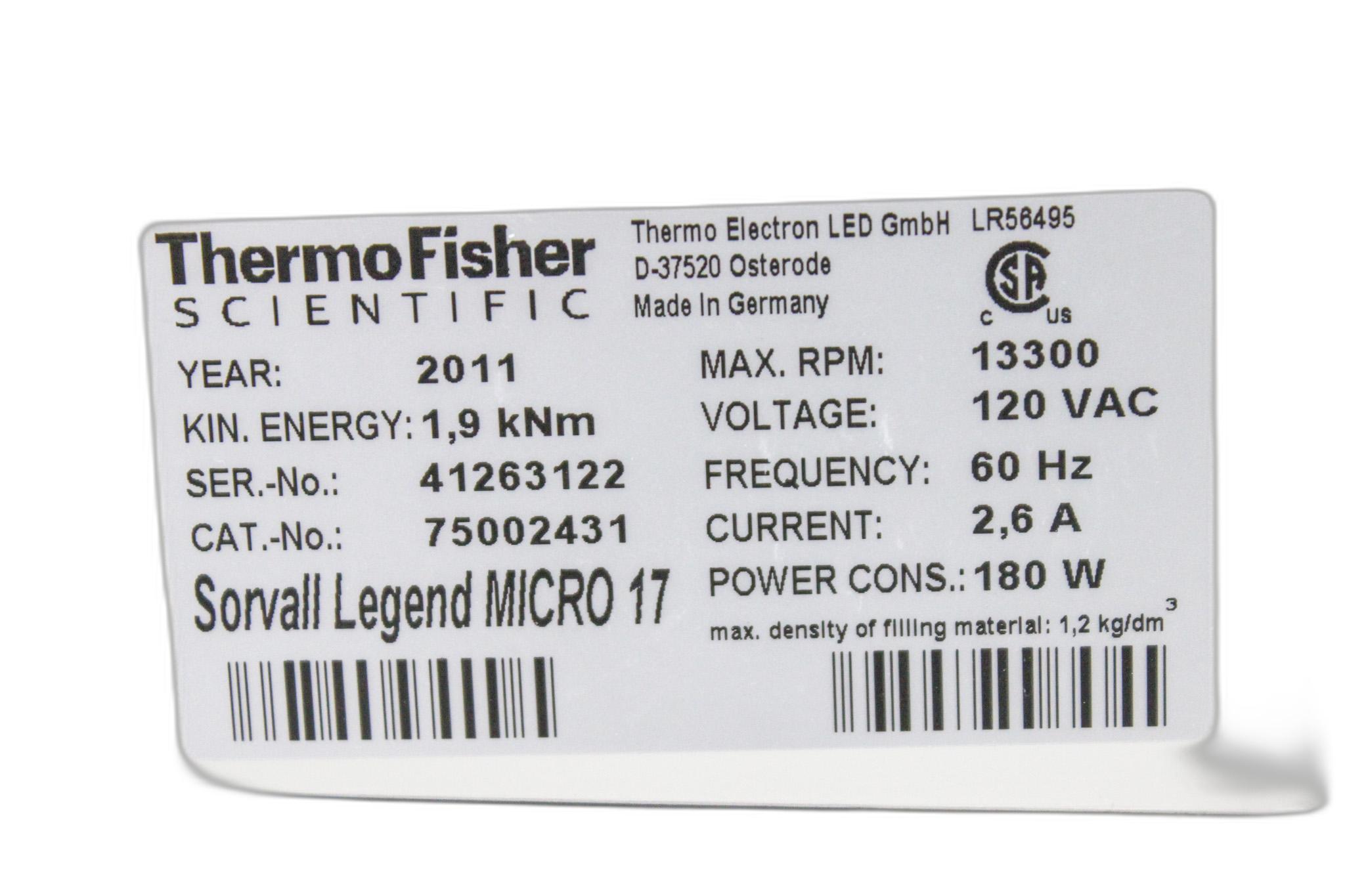 Thermo Scientific Sorvall Legend Micro 17 Centrifuge with Rotor