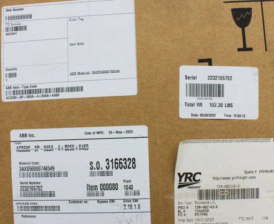 ABB ACS580-01-065A-4 P922 Facility Air Cooling 400/460V 50/60Hz 54lbs