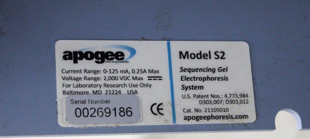 Apogee S2 Electrophoresis System Sequencing Gel Electrophoresis Model