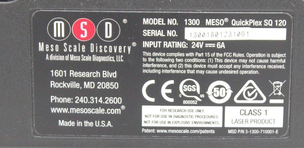 MSD 1300 Meso Quickplex SQ 120 Immunoassay Analyzer with Computer Software
