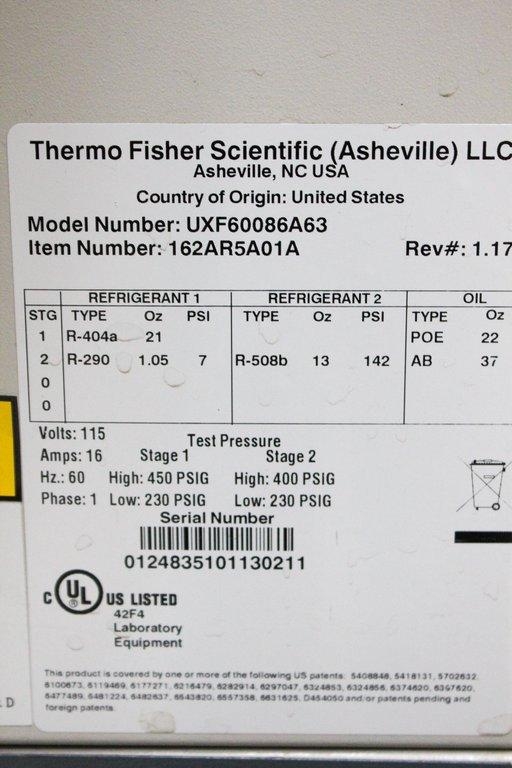 Thermo UXF60086A63 Ultra Low Freezer -80C VG Condition Tested and Ready