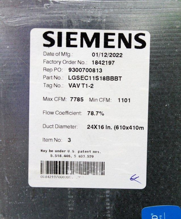 Siemens LGSEC11S18BBBT Lab Room Air Terminal Good Cond Used Aluminum