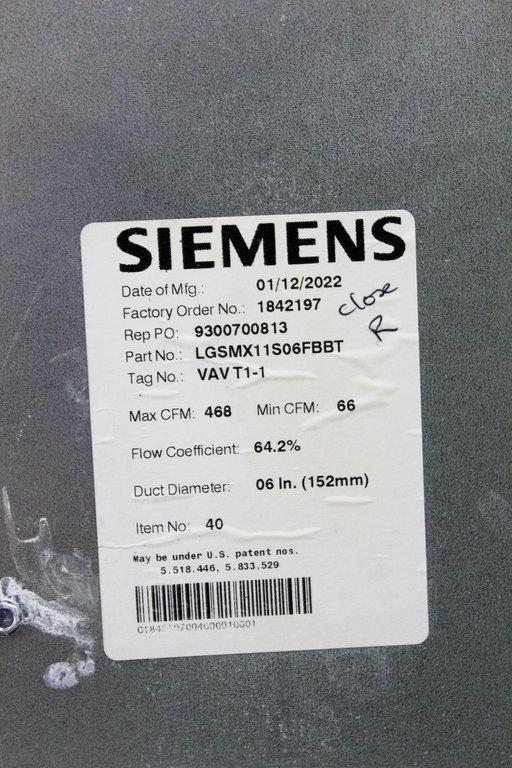 Siemens LGSMX11S06FBBT Lab Supply Air Terminal New Installed Unit Finland