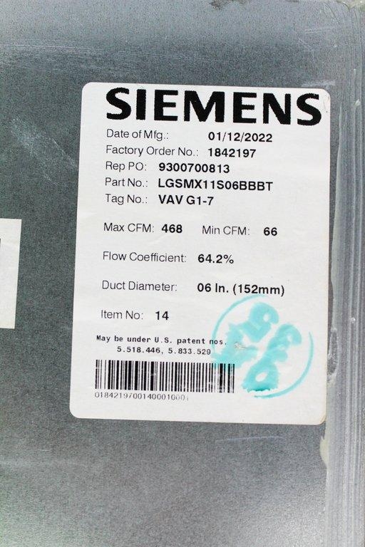 Siemens LGSMX11S06BBBT Laboratory Room Supply Air Terminal Efficient HVAC