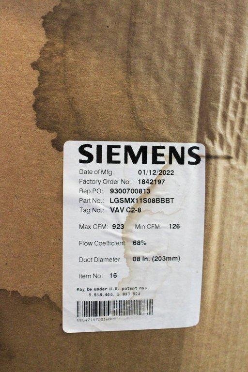Siemens LGSMX11S08BBBT Air Terminal for Laboratory Room Supply New USA