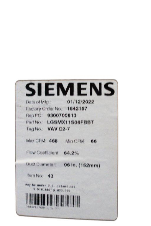 Siemens LGSMX11S06FBBT Laboratory Air Terminal Supply Equipment New