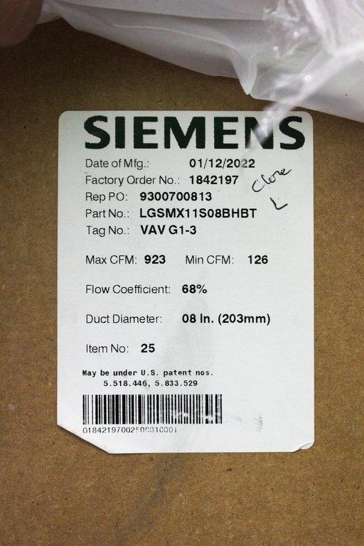 Siemens LGSMX11S08BHBT Laboratory Room Supply Air Terminal 2022 New Unopened