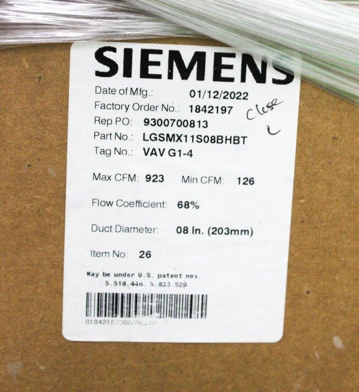 Siemens LGSMX11S08BHBT Lab Room Supply Air Terminal Efficient Airflow