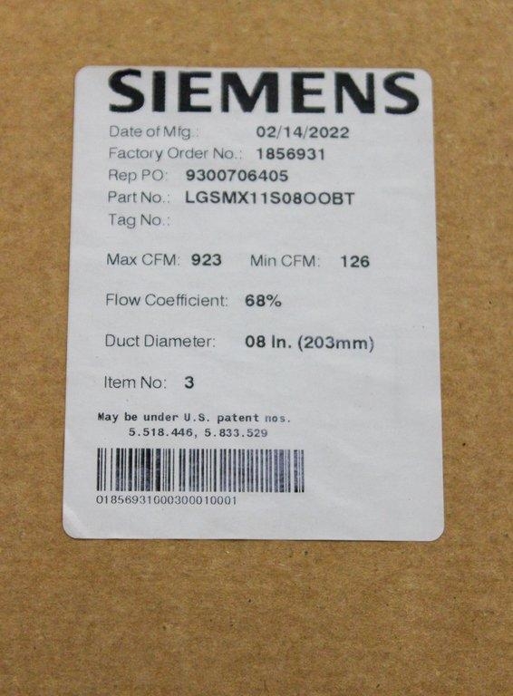 Siemens LGSMX11S08OOBT Air Terminal Facility HVAC System, 2022 Unused
