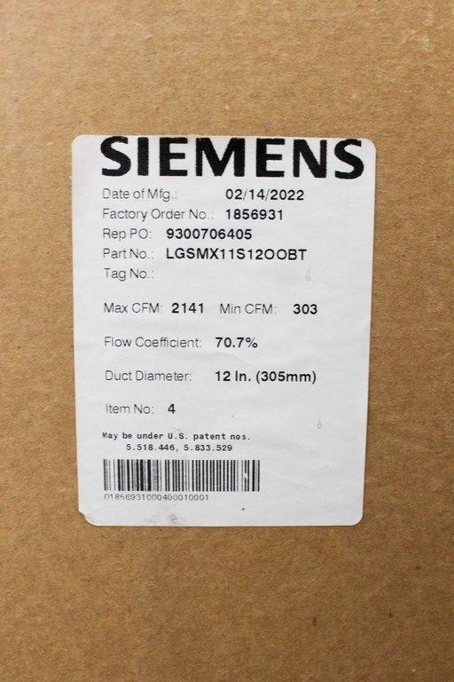 Siemens LGSMX11S12OOBT Air Terminal Control Pre-packaged System, 2141 CFM