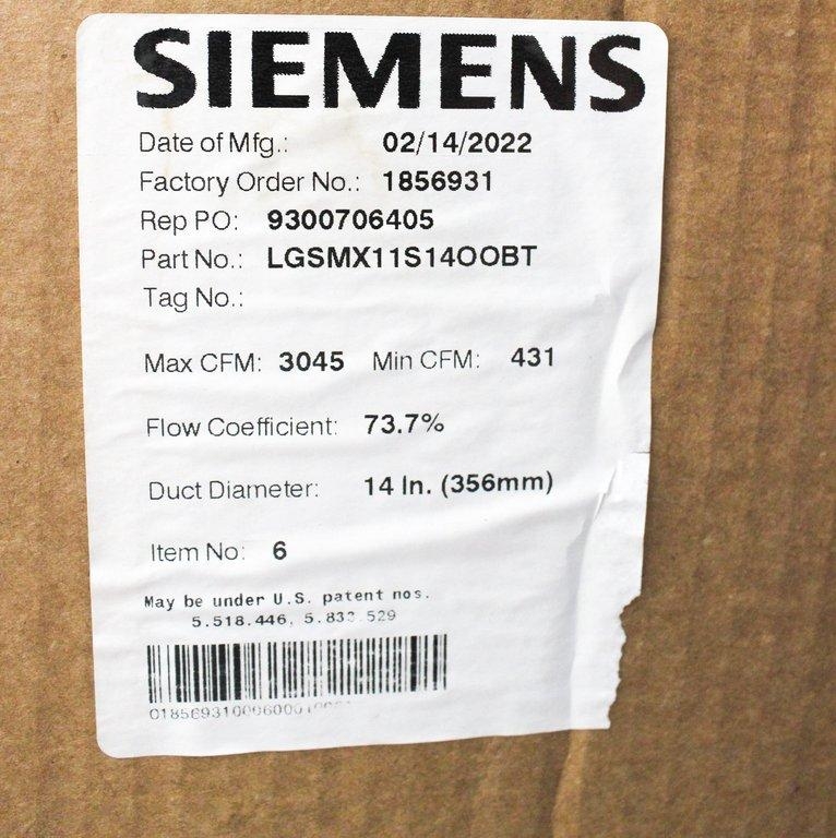Siemens LGSMX11S14OOBT Room Supply Air Terminal Facility Equipment USA 2022
