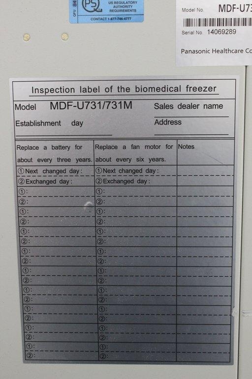 Panasonic MDF-U731M Biomedical Freezer -30C Cold Storage Laboratory