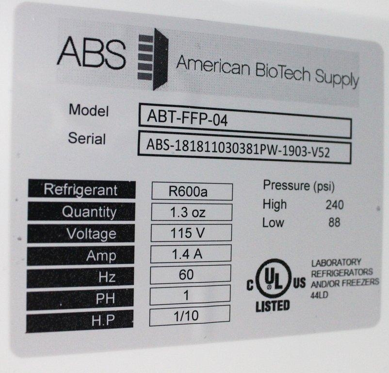 ABS American Biotech Supply ABT-FFP-04 Laboratory Freezer -21C Cold Storage