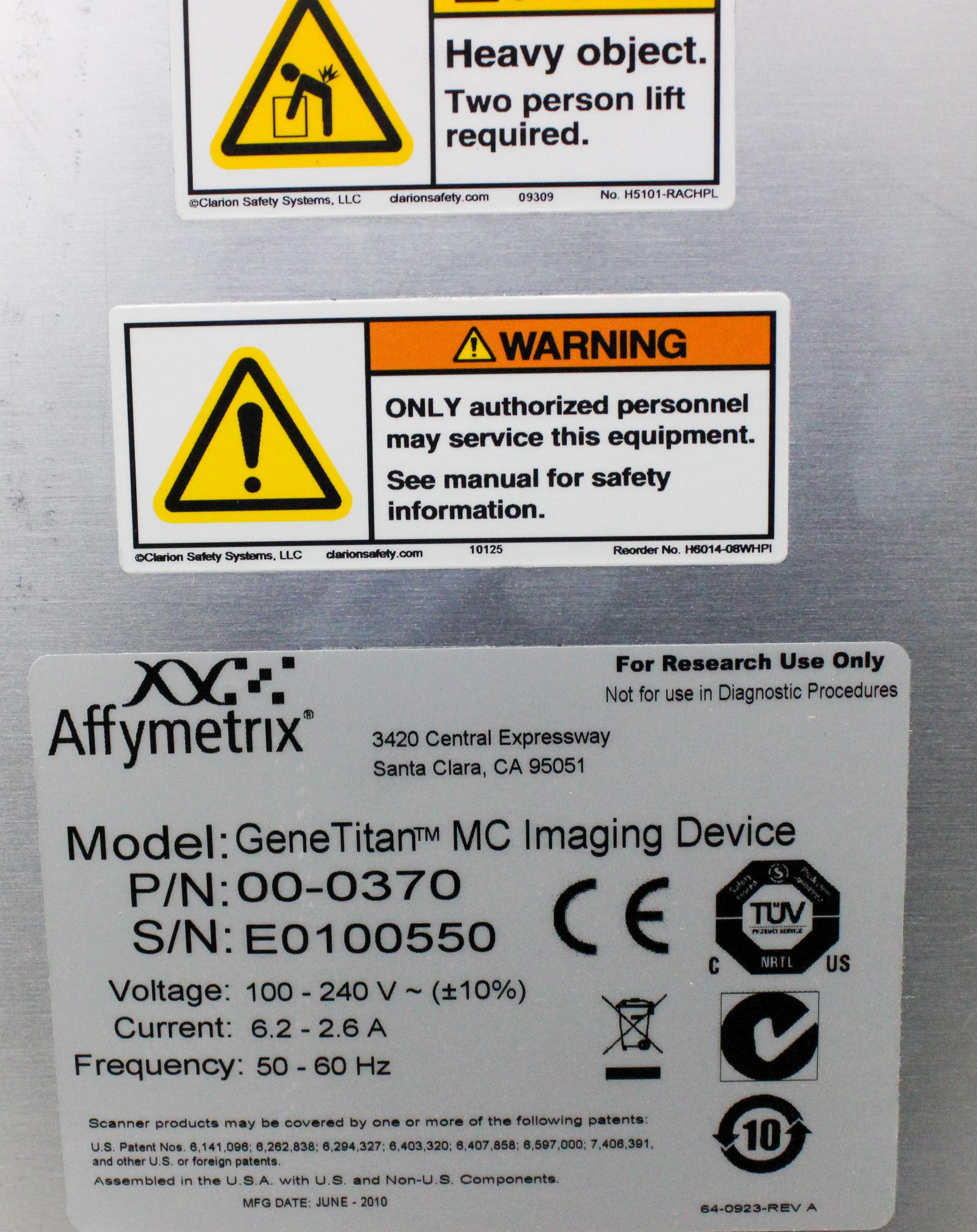 Affymetrix GeneTitan MC Imaging Instrument Array Processing Automated
