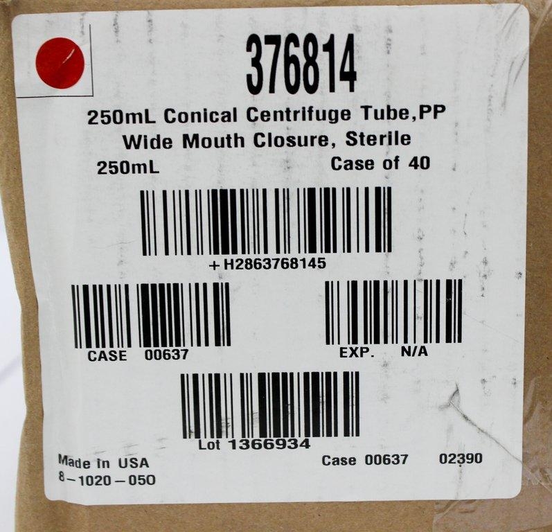 Thermo Nunc 250mL Conical Tube Centrifuge Tube Sterile Wide Mouth 80pc