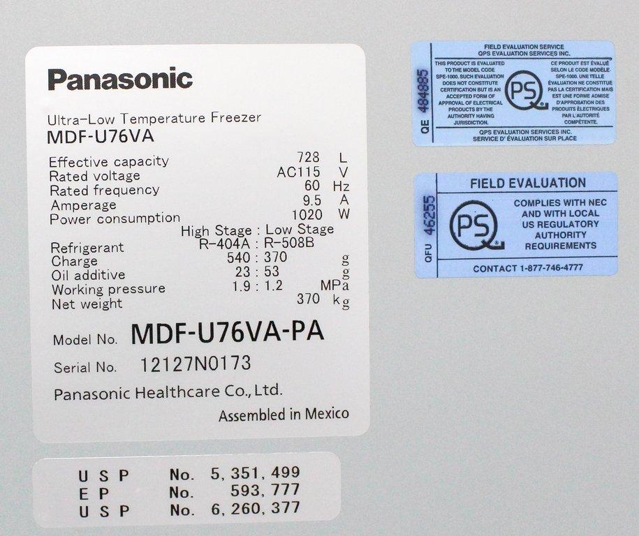 Panasonic MDF-U76VA-PA Ultra Low Freezer -80C 25.7 cu. ft. Lab Freezer