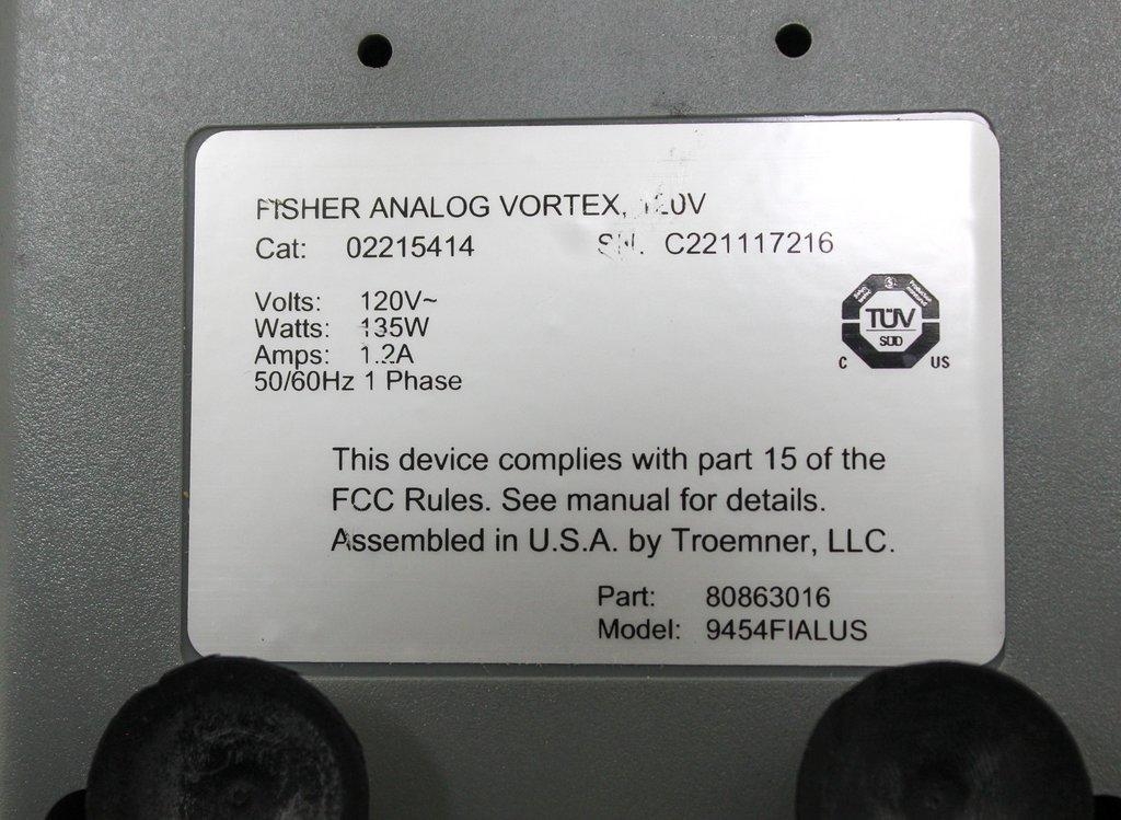 Fisher Analog Vortex Mixer 02215414 Vortexer Lab Equipment 120V 50/60Hz