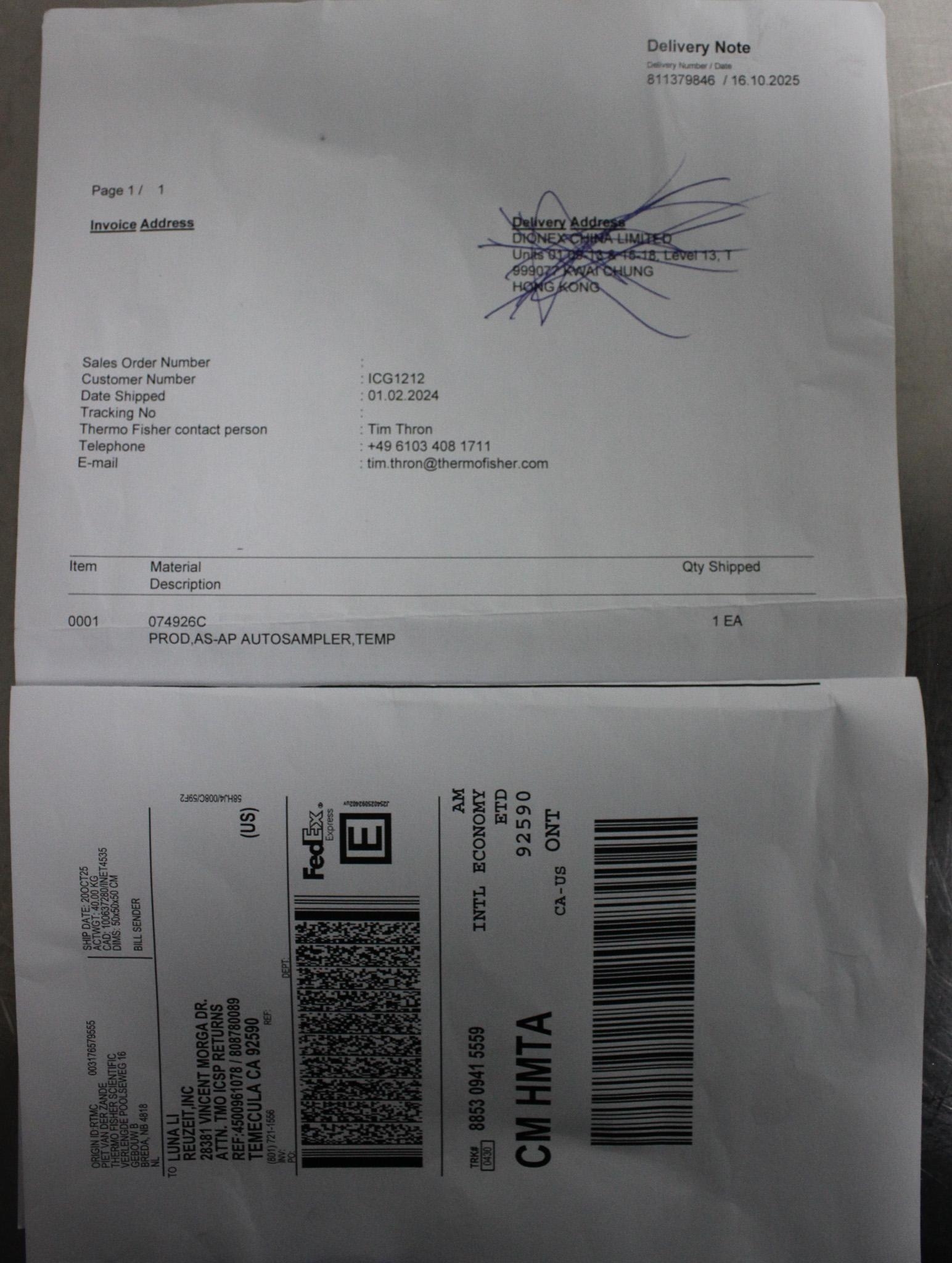 Thermo Dionex AS-AP Autosampler for Ion Chromatography, High Capacity, Used