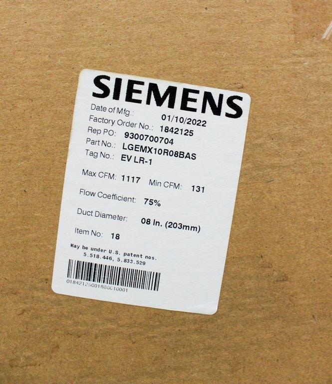 Siemens LGEMX10R08BAS Lab Exhaust Air Terminal Ventilation System 2022
