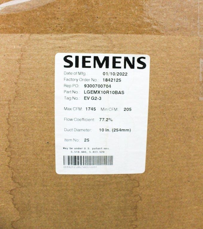 Siemens LGEMX10R10BAS Lab Room Exhaust Terminal EV G2-3, New Condition