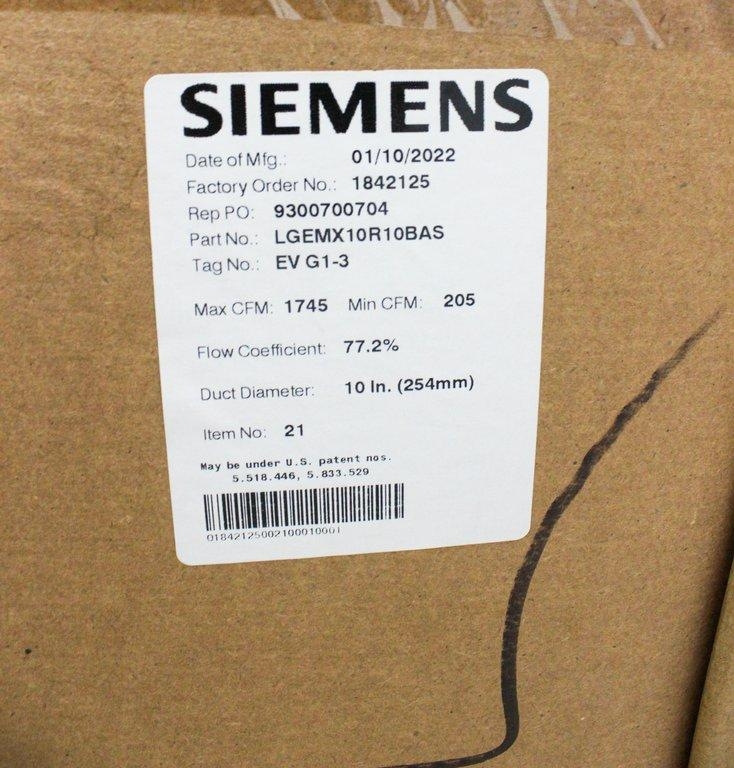 Siemens LGEMX10R10BAS Lab Room Exhaust Air Terminal Efficient Ventilation