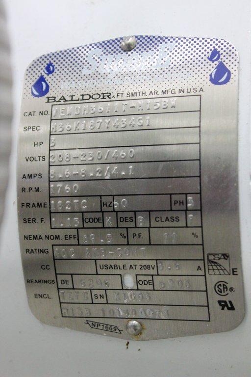 Watson Marlow 840 Peristaltic Pump, 3 HP, 480V, Hygienic Design, Baldor