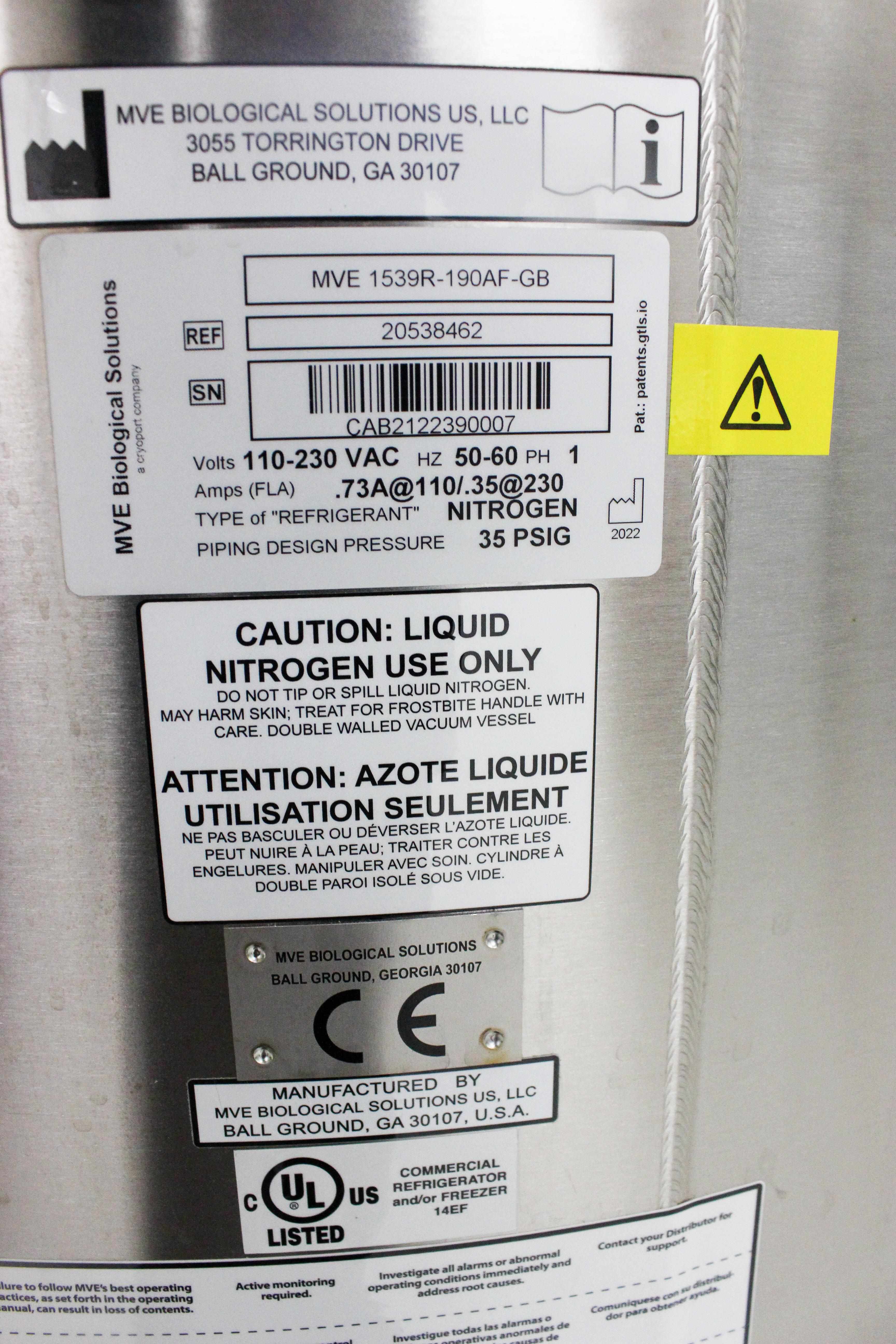 MVE 1500 Series -190C Freezer Cryogenic Storage 42,000 Vials High Efficiency