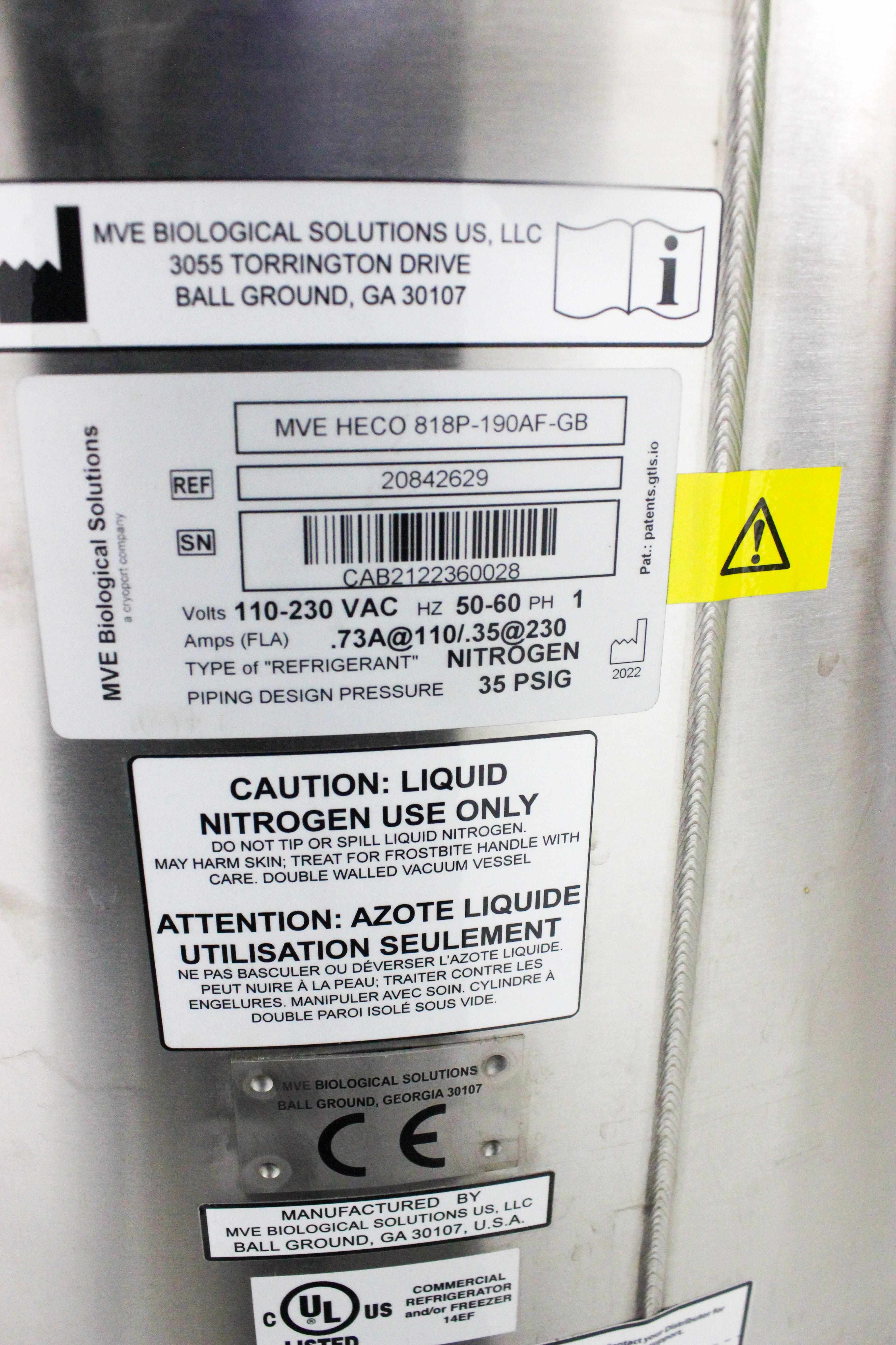 MVE MVE HECO 818P-190AF-GB High-Efficiency Vapor Phase LN2 Freezer