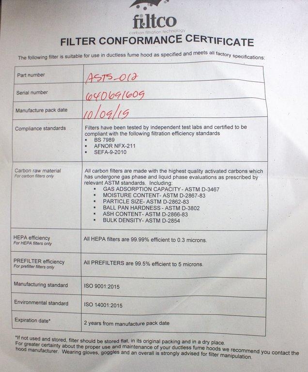 Filtco ASTS-012 Carbon Filter for Ammonia Solutions & Amines Removal