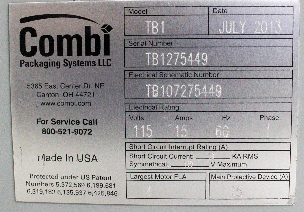 Combi TB1 Packaging System Case Sealer 120V 60Hz Semi-Automatic Durable