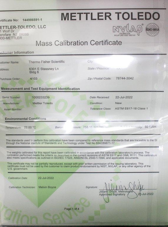 Mettler Toledo WEIGHT 10KG Calibration Plastic Box ASTM Class 1 Stability