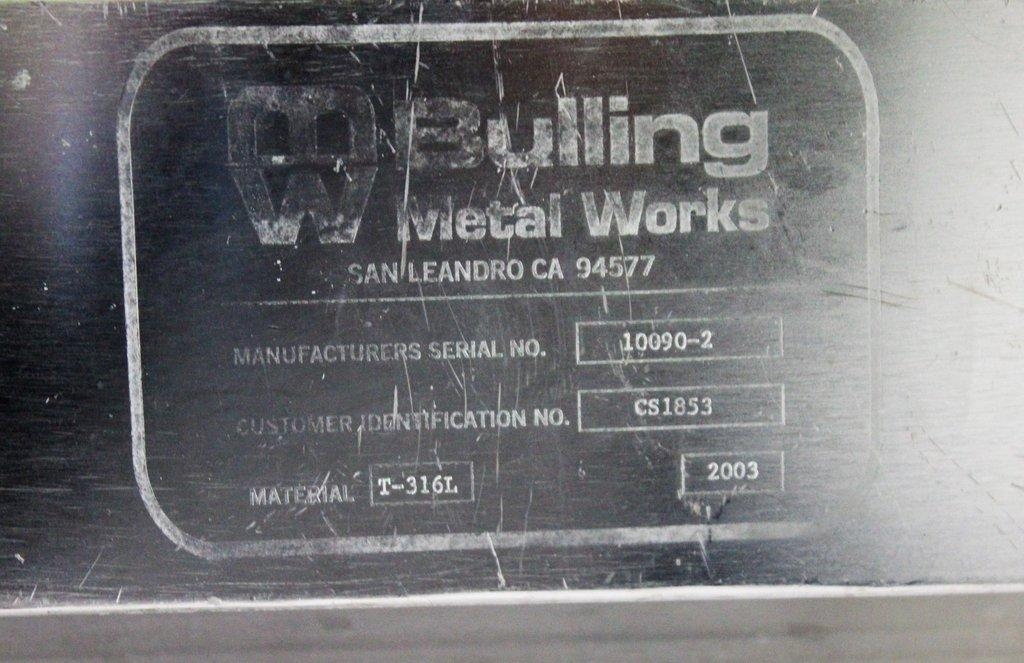 Bulling CS1853 HX2598 Cell Settler T-316L Near New External Settling System