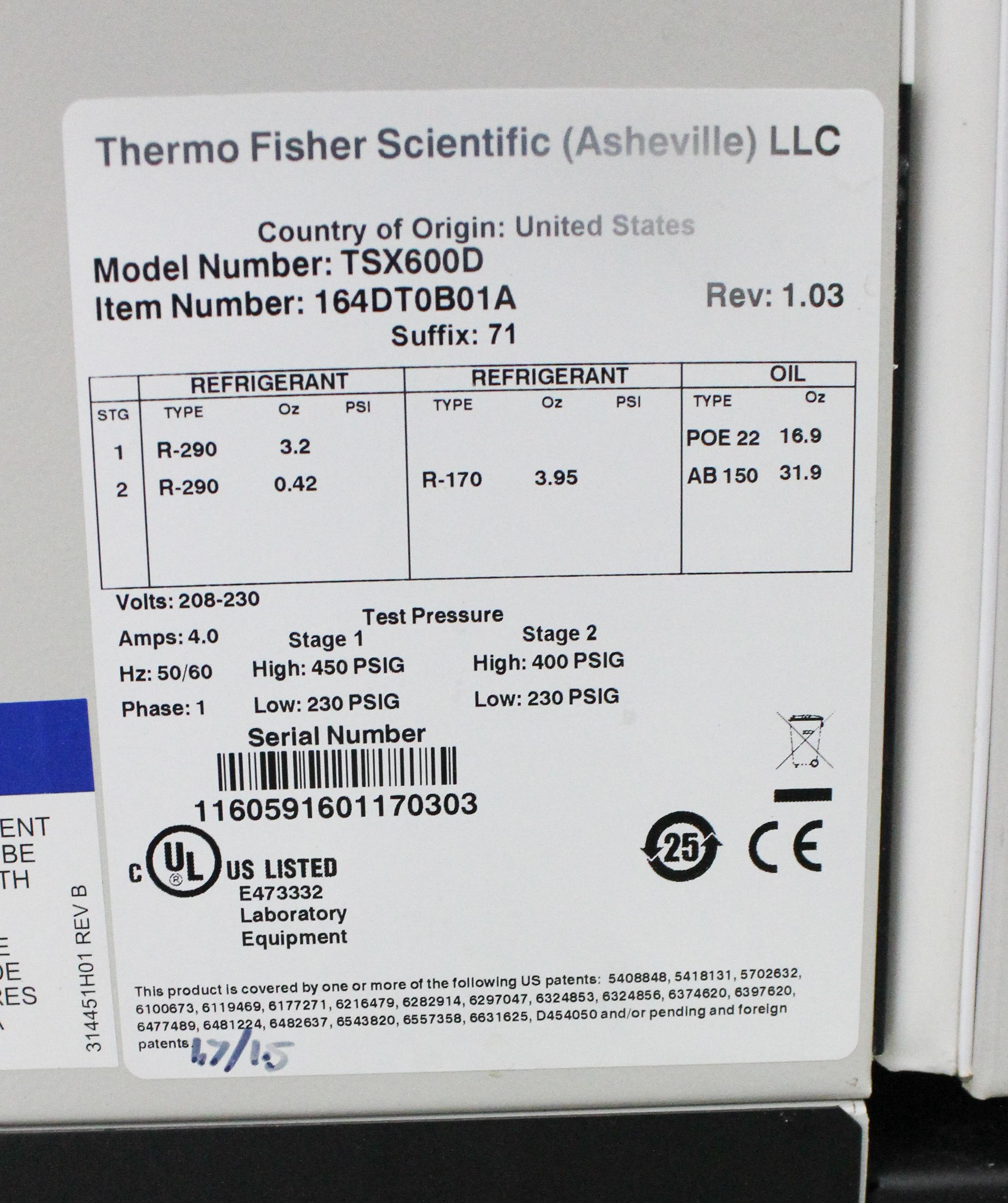 Thermo TSX600D -80C Ultra Low Freezer 815L Capacity Energy Efficient