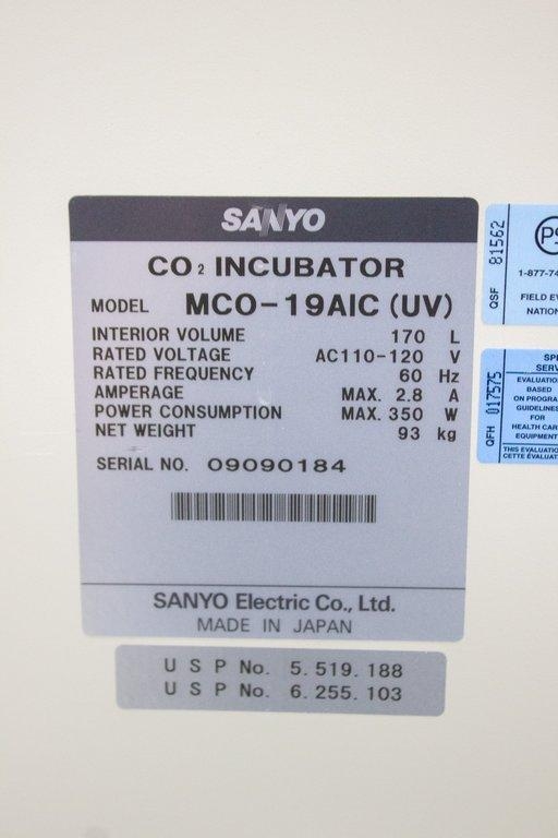 Sanyo MCO-19AIC UV CO2 Incubator Humidity Temperature Control 170L Volume