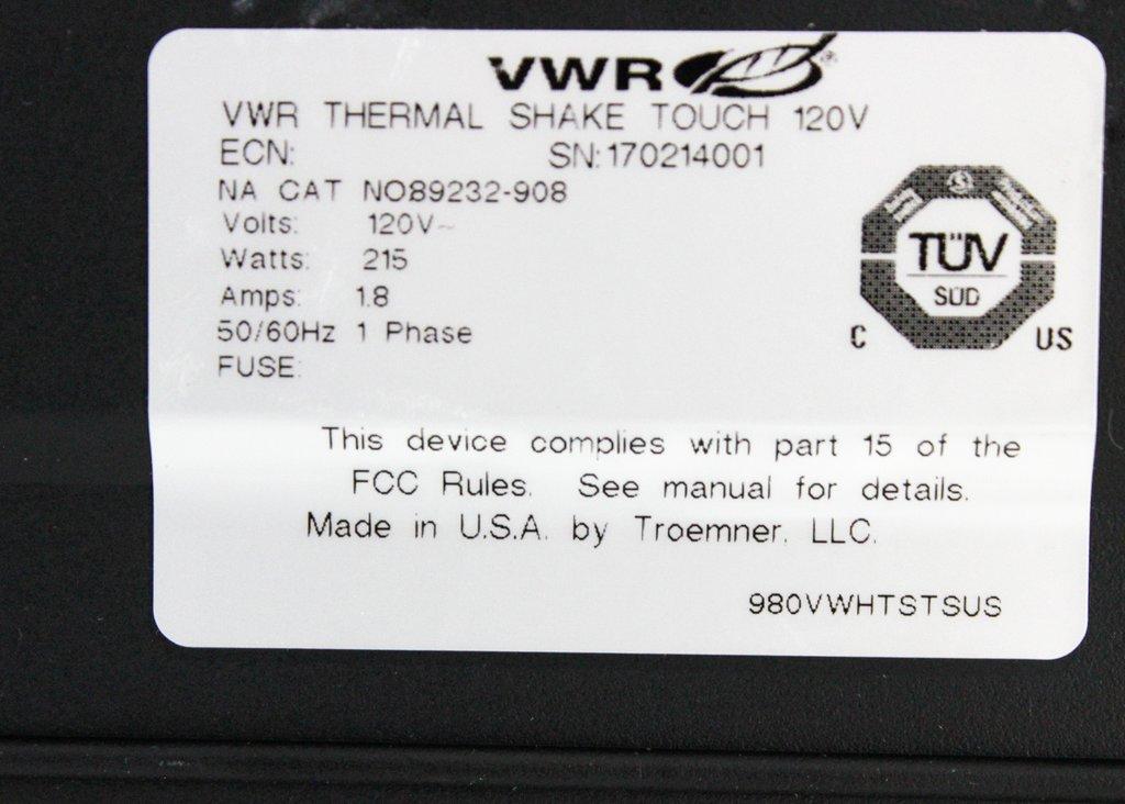 VWR Thermal Shake Touch 89232-908 Incubator Shaker 120V 9.0 lb Near New Condition