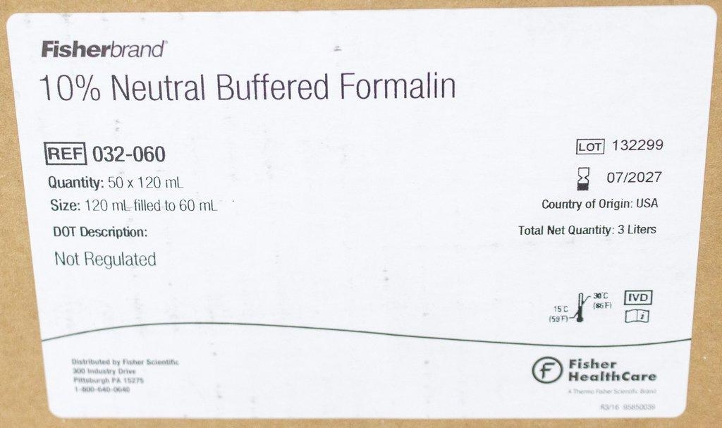 Fisherbrand 10% Buffered Formalin Container 120mL Leakproof Graduated