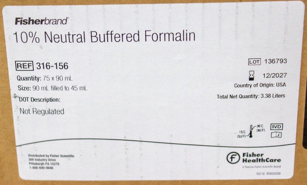 Fisherbrand 10% Neutral Buffered Formalin Color-Coded Prefilled Containers 90mL