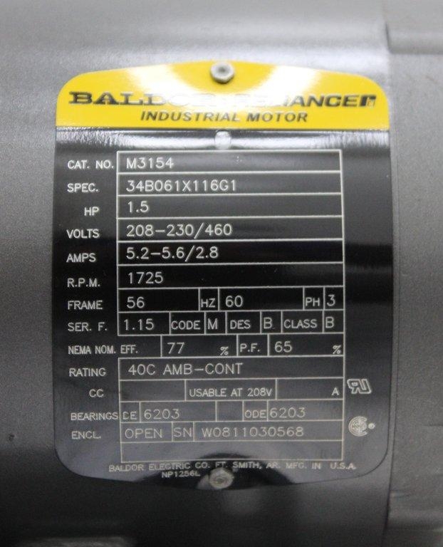 Baldor Reliance M3154 Motor | General Purpose Steel Frame 3-Phase 1.5HP
